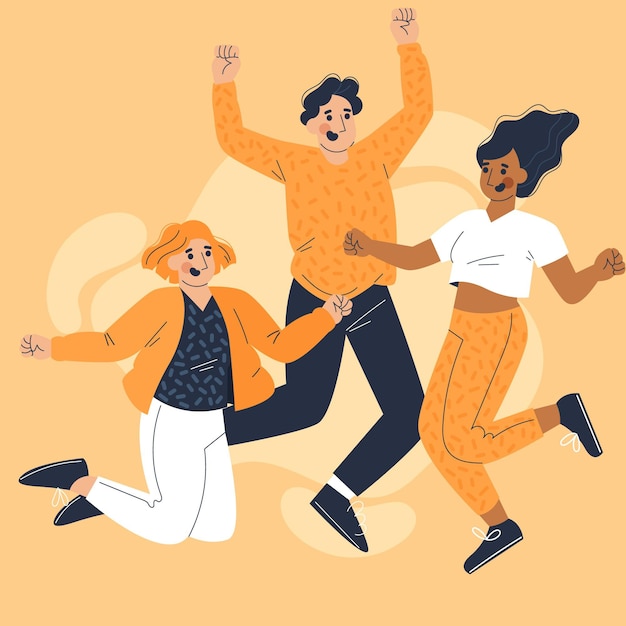 Vector hand drawn people jumping