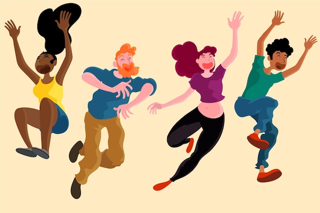 Vector hand drawn people jumping