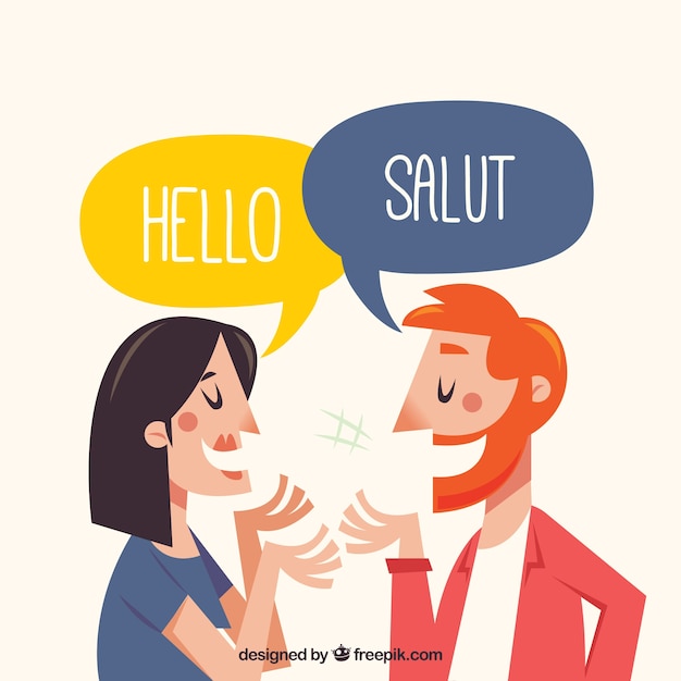 Vector hand drawn people speaking different languages