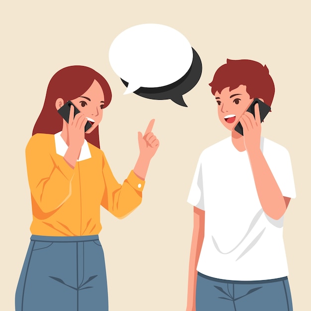 Vector hand drawn people talking on the phone illustration