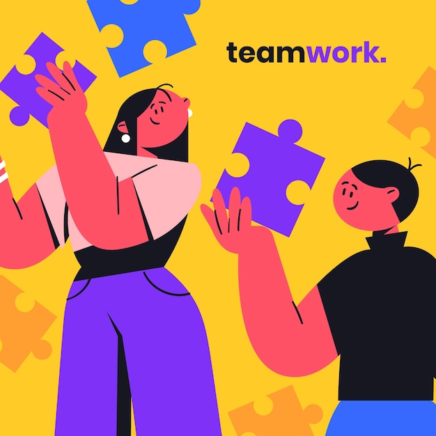 Vector hand drawn people team working