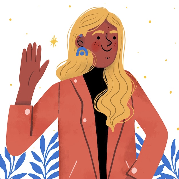 Vector hand drawn people waving illustration