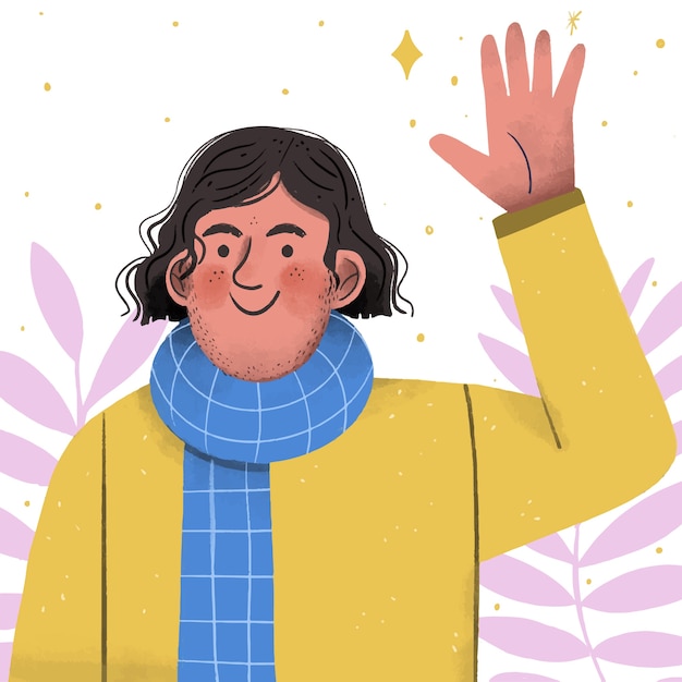 Vector hand drawn people waving illustration