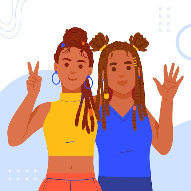 Vector hand drawn people with dreadlocks illustration