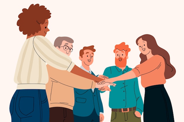 Vector hand drawn people working together illustration