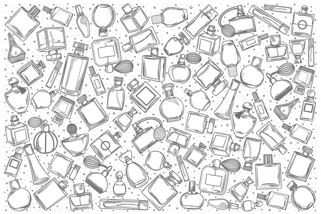 손으로 그린 향수 낙서 세트