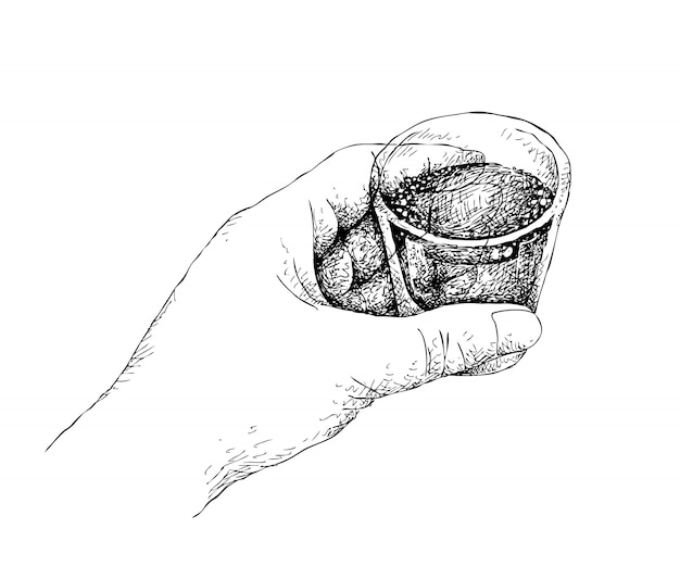 Hand Drawn Person Holding A Shot of Whiskey