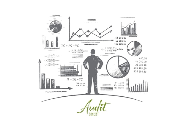 hand drawn person near wall with charts and diagrams