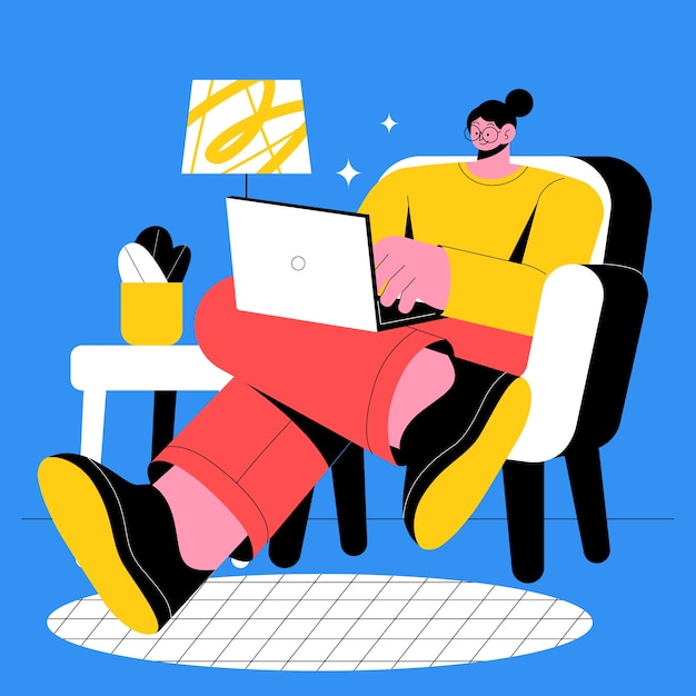 ノートパソコンのイラストを使って手で描かれた人