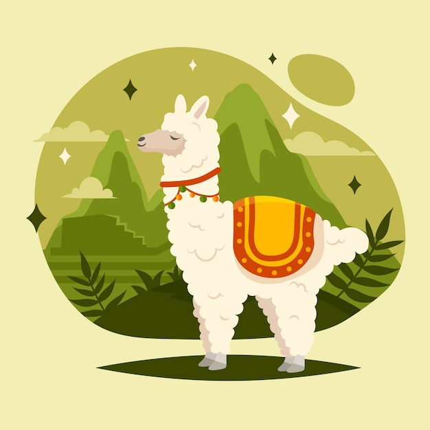 Vector hand drawn peru llama illustration