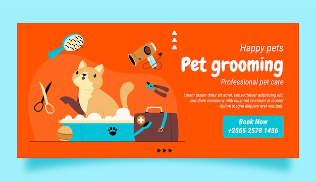 Vector hand drawn pet grooming banner design