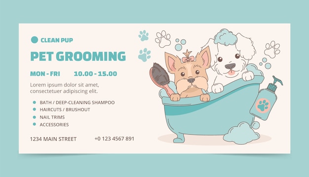 Vector hand drawn pet grooming banner design