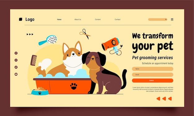 Hand drawn pet grooming landing page design