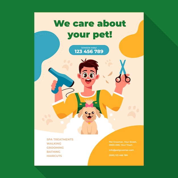 Vector hand drawn pet grooming poster design