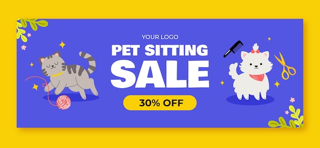 Vector hand drawn pet shop facebook cover template