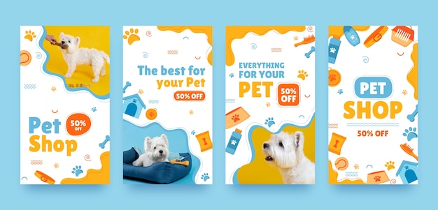 Vector hand drawn pet shop instagram stories  template