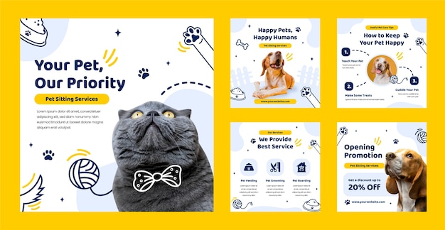 Hand drawn pet shop template design