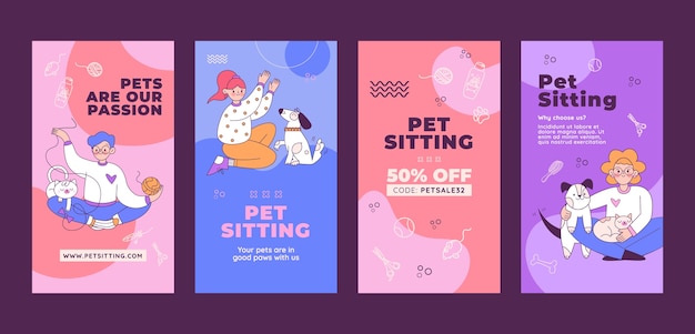 hand drawn pet sitting instagram stories pack