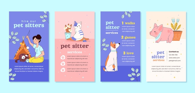 Vector hand drawn pet sitting instagram stories