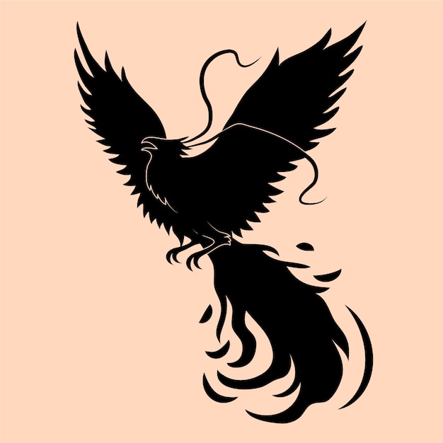 Vector hand drawn phoenix  silhouette