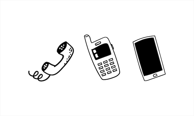 Strumenti di comunicazione telefonica a mano disegnati doodle