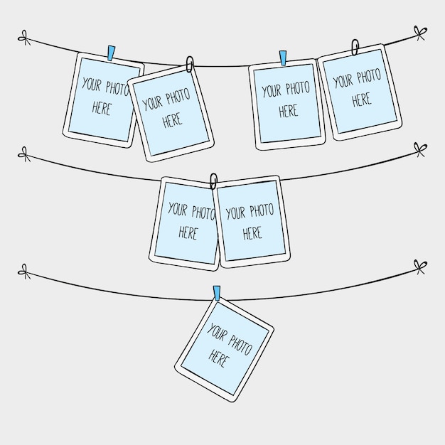 Disegnati a mano cornici appeso a una corda