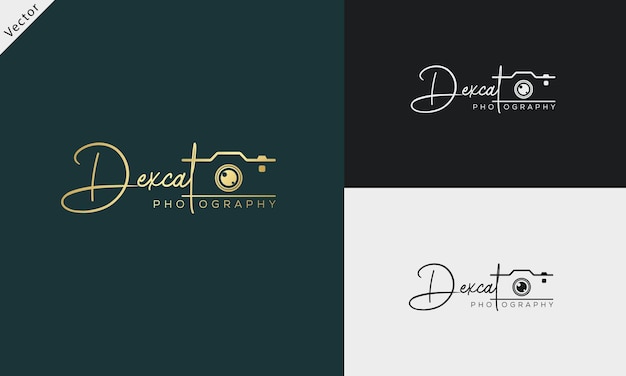 Hand drawn photography logo design template signature logo concept