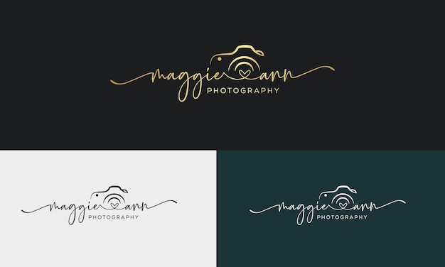 Concetto di logo della firma del modello di progettazione dell'icona del logo di fotografia disegnata a mano