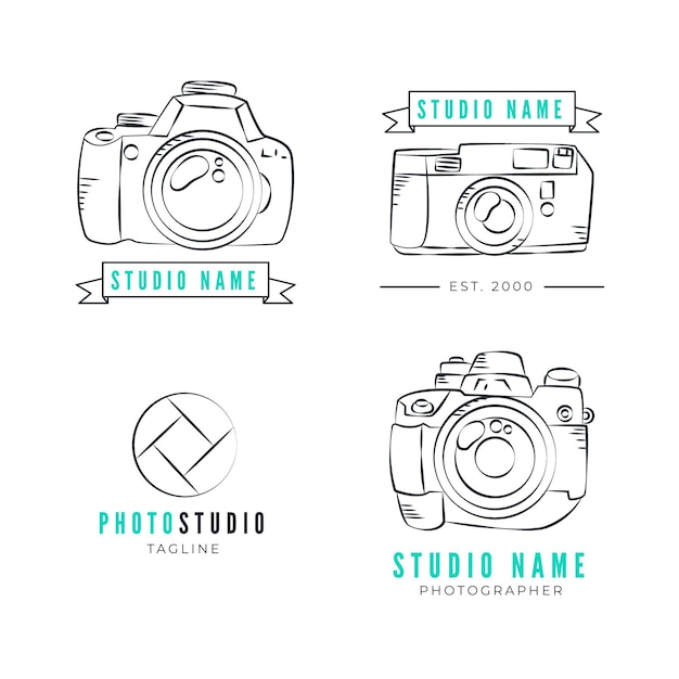 Vettore collezione di logo studio fotografico disegnato a mano