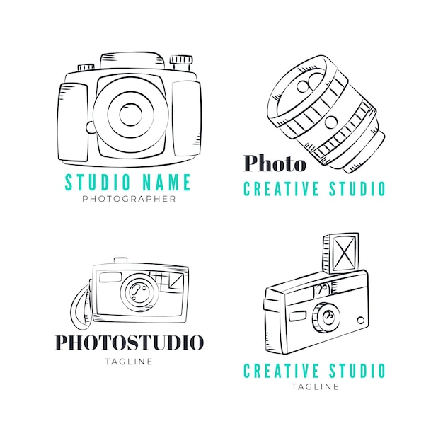 Vector hand drawn photography studio logo set
