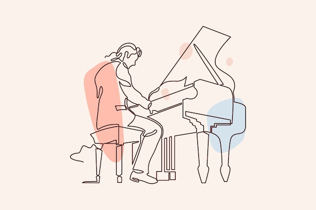 Vector hand drawn piano drawing illustration