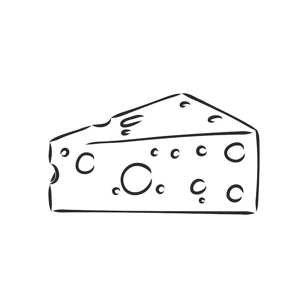 Hand drawn piece of Swiss cheese cheese vector sketch on a white background