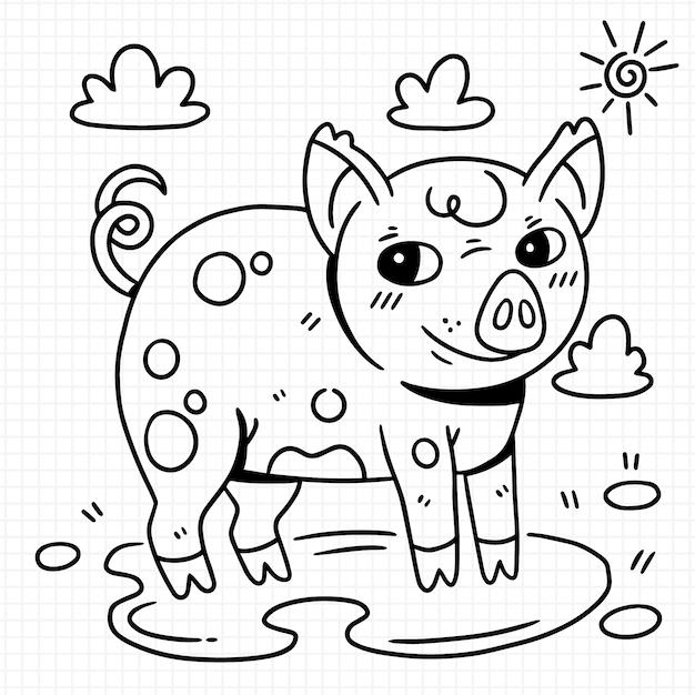 Vector hand drawn pig outline illustration