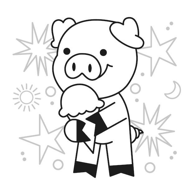 Vector hand drawn pig outline illustration