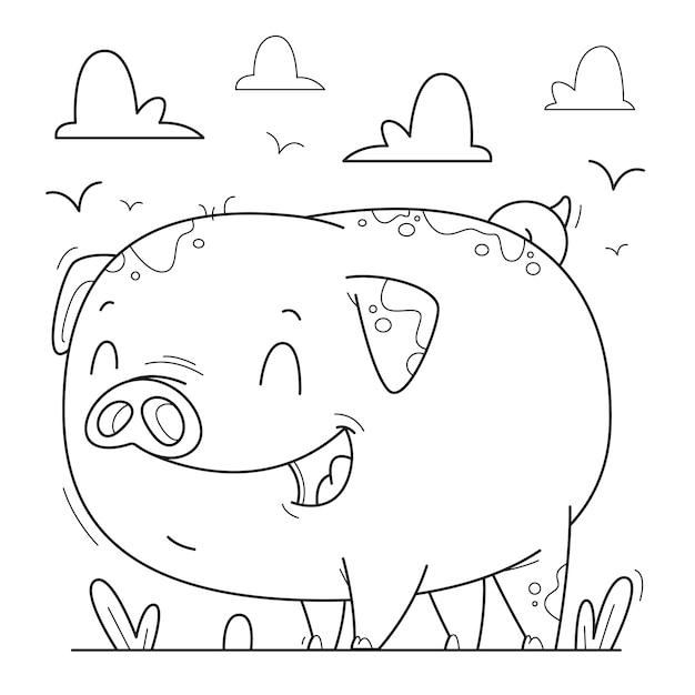 hand drawn pig outline illustration