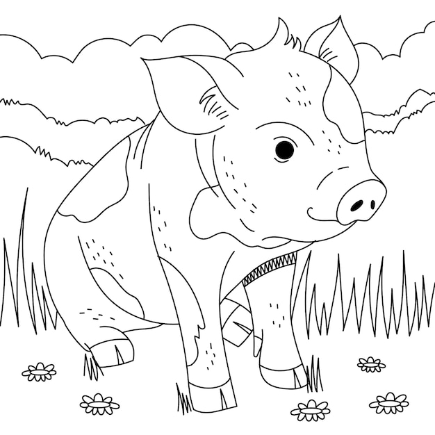 Vector hand drawn pig outline illustration