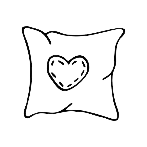 Hand drawn pillow with heart on a white isolated background