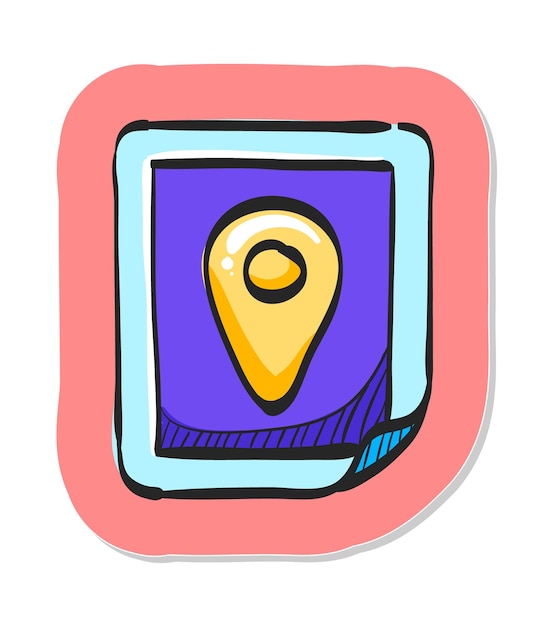 Vector hand drawn pin location map icon in sticker style vector illustration