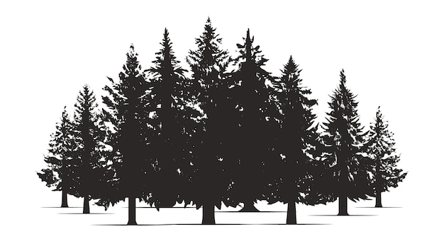 Hand drawn pine forest christmas banner template vector set silhouette of different canadian trees