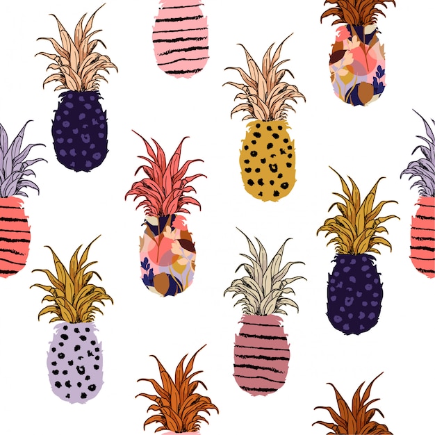 Hand drawn pineapple fill-in with hand sketch line pattern