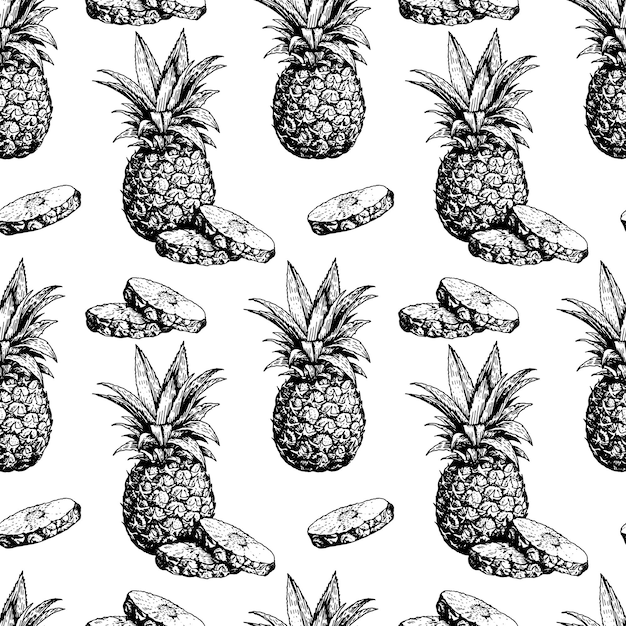 Hand drawn pineapple seamless pattern sketch