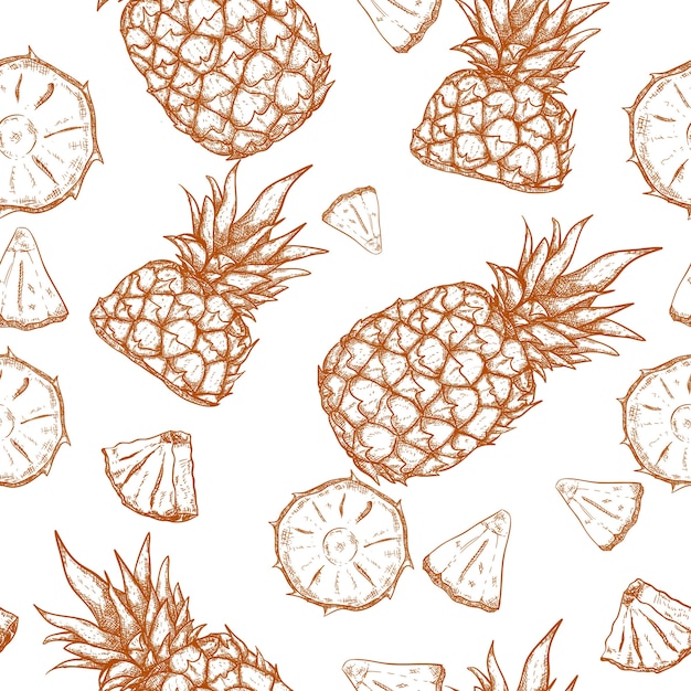 Hand drawn pineapple seamless pattern