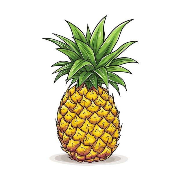 Hand drawn pineapple vector cartoon isolato sullo sfondo bianco