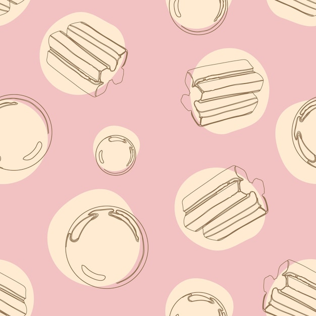 버스트 달콤한 사탕 배경으로 손으로 그린된 핑크 풍선 껌 원활한 패턴