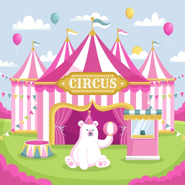 Vector hand drawn pink circus illustration