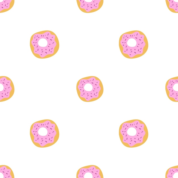 Hand drawn pink Donut Seamless pattern Vector