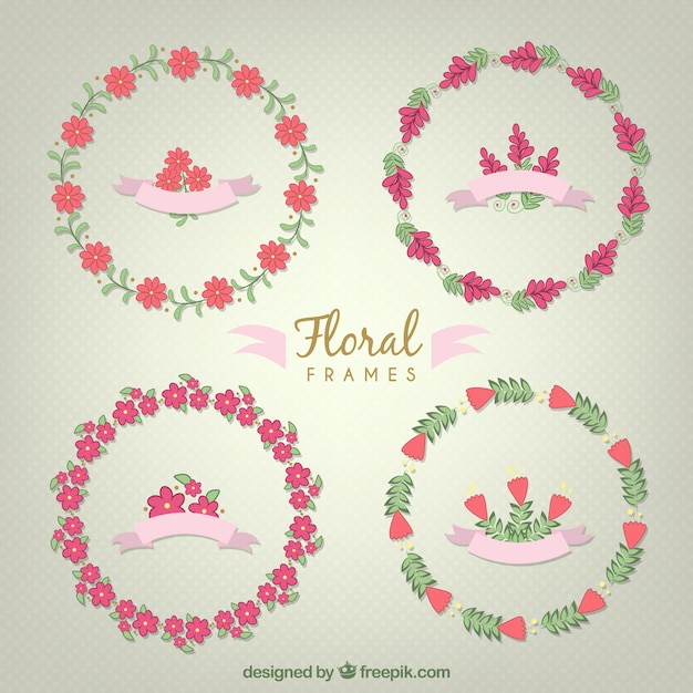 Vector hand drawn pink floral wreaths