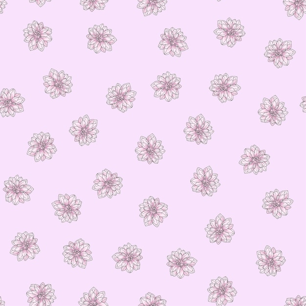 분홍색 배경에 손으로 그린 분홍색 꽃 원활한 패턴