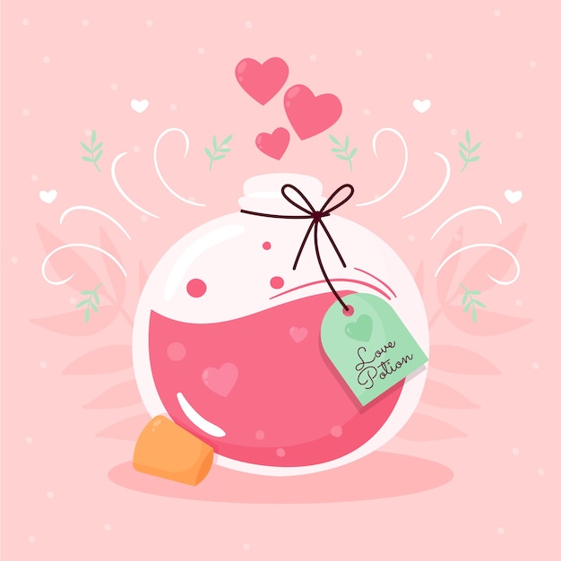 hand drawn pink love potion illustrated