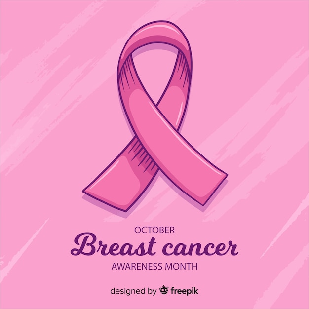 Нарисованная рукой розовая лента для символа осведомленности рака молочной железы